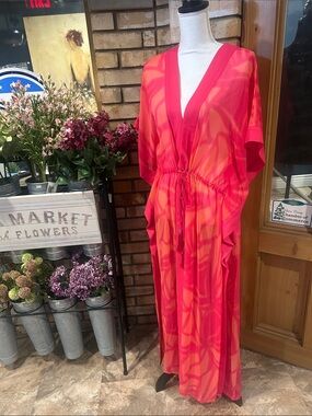 NWT DKNY Vibrant Pink-Maxi Caftan